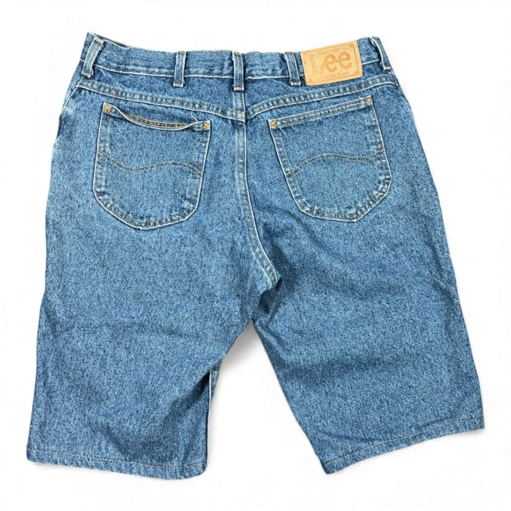 Vintage Lee Jean Shorts Mens 34 Blue Medium Wash Cut Off Hemmed Denim Dad 90s